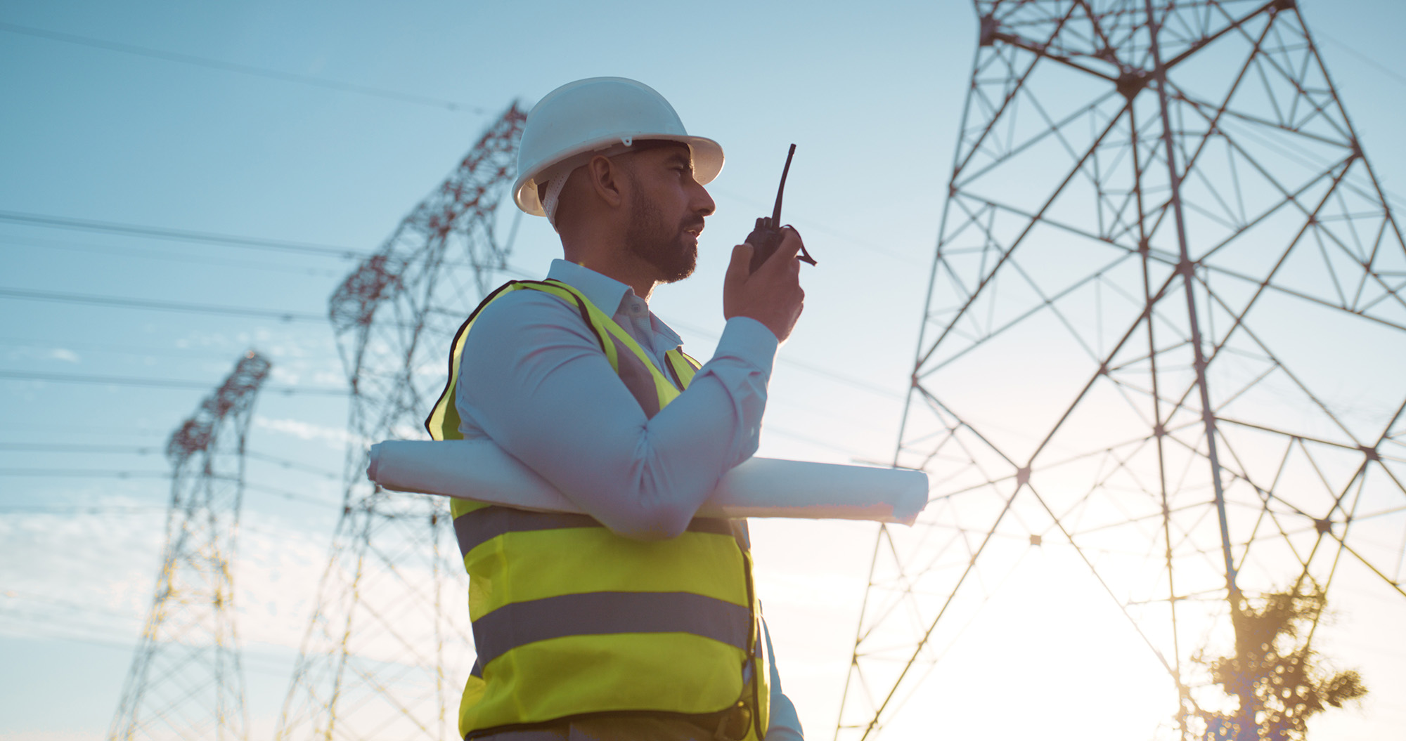 technician reviewing power lines